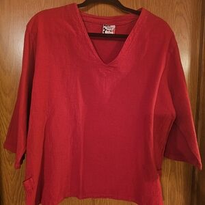 Elegant Red V-Neck Long Sleeve Top